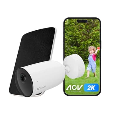 EZVIZ 2K Caméra Surveillance WiFi Extérieure sans Fil avec Panneau Solaire, AOV, Détection de Forme Humain/Véhicule, Vision Nocturne Couleur, Audio Bidirectionnel, Défense Active, IP66, CB3 Kit