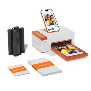 Liene Amber M110 Mini Imprimante Photo Portable – Kit avec 60 Photos 10x15 cm + 20 Autocollants 7,7 cm + 2 Cartouches, Technologie Thermosublimation & Bluetooth, pour iPhone et Android