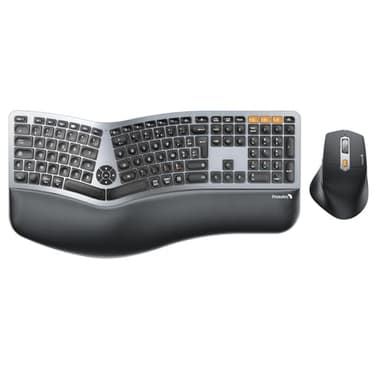 ProtoArc EKM01 Plus Clavier et Souris Ergonomique sans Fil, Bluetooth Ensembles Clavier Souris Ergo avec Repose-Poignets, Design Divisé, Rechargeable, Silencieux, AZERTY, pour PC et Mac