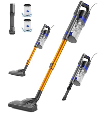 VACTechPro 32KPa/680W/6M Aspirateur, Aspirateur Balai avec Dépoussiéreur 800ML, Aspirateur Balai avec Fil avec Design à Double Poignée, Aspirateurs Balais et Balais Électriques pour Sols Durs, Or