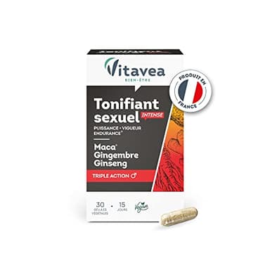 VITAVEA BIEN-ETRE Complément Alimentaire Tonifiant Sexuel Intense pour Homme - Performance, Vigueur, Endurance Sexuelle - Maca, Gingembre, Ginseng, 30 gélules - Cure de 15 jours - Fabriqué en France