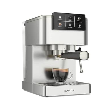 Klarstein SteelPresso Touch Machine à Café Grain – 20 Bars, 1350W, Écran Tactile, Mousseur de Lait, Réservoir 1.5L, Acier Inoxydable, Expresso & Cappuccino