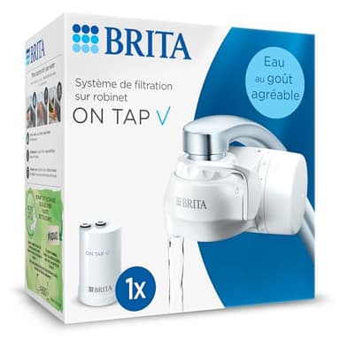 BRITA système de filtration sur robinet ON TAP V (inclus x1 filtre à eau) - pour une eau filtrée au goût agréable instantanément, directement depuis votre robinet de cuisine