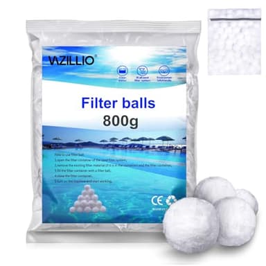 VAZILLIO 800g Boules de Filtre de Piscine Équivalent à 30 kg de Filtre à Sable, Réutilisables de Balle Filtrante Piscine Convient à Divers Systèmes de Filtration de Piscine