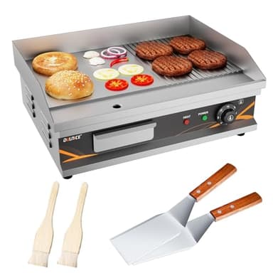 DULNICE Plancha électrique professionnelle inox 3000W Commerciale Plancha de Cuisson,Surface de Cuisson Lisse + Rainurée 220-240V