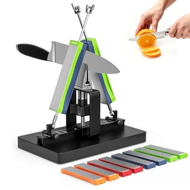 Jradse Kit d'affûtage manuel pour couteaux, système d'affûtage professionnel double face avec guide d'angle et 8 pierres à aiguiser – pour couteaux de cuisine, de chef et de poche(SJ1812M)