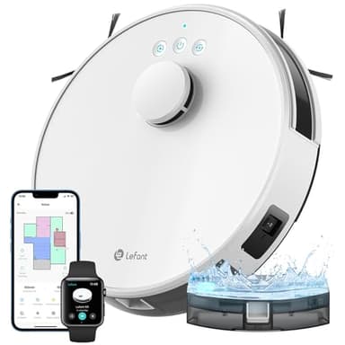 Lefant M1 Robot Aspirateur Laveur 2 en 1, 5500Pa, Navigation LiDAR, Cartographie Multi-étage, Zones Virtuelles, Connecté par Alexa/APP/WiFi, Idéal pour Poils d'animaux, Tapis et Sols Durs, Blanc