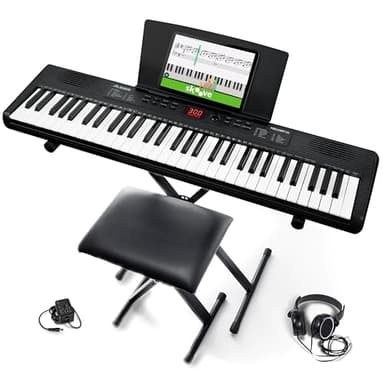 Alesis Melody 61 Piano Numérique 61 Touches pour Débutants avec Haut-Parleurs, Support, Banc, Casque, Pupitre, 300 Sons et des Leçons de Musique