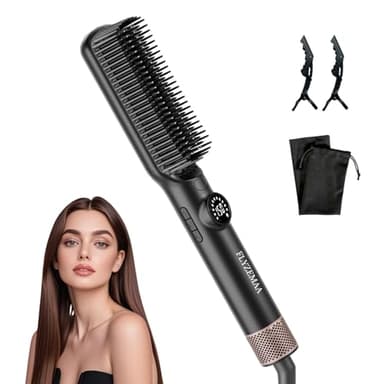 FLYZEMAA Brosse lissante pour cheveux, 7 Températures avec écran LCD, Plaques Aluminium Anti-Brûlure, Double Tension (100-240V), Pour Tous Types de Cheveux, Prise UE, Noir