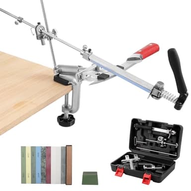 HSEAMALL Aiguiseur de couteaux professionnel Système d'affûtage RX-009, rotation 360° avec angle fixe, dispositif d'affûtage de précision avec pierre à aiguiser couteaux dans coffret