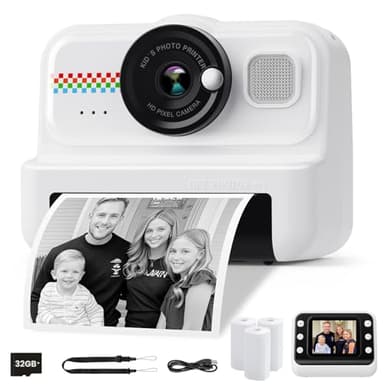 HiMont Appareil Photo Instantané Enfants, 1080P Appareil Photo Numérique Enfant & Caméra Vidéo avec Carte de 32GB & 3 Rouleaux de Papier d'impression, Cadeaux pour Garçons & Filles de 3 à 12 Ans