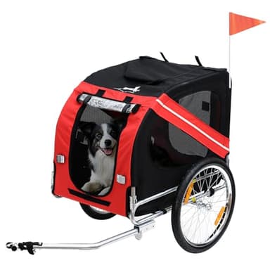 PawHut Remorque vélo pour Chien Animaux 8 réflecteurs Drapeau Barre attelage Inclus Acier Polyester imperméable Max. 30 Kg 130L x 73l x 90H cm Rouge