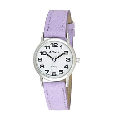 Ravel - Montre Bracelet Femme (Grande) Facile à Lire avec de Gros Chiffres - Cadran Blanc/Ton argenté/Violet