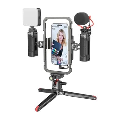 SMALLRIG Kit de Montage Vidéo avec Poignée Smartphone Video Rig avec Lumière Vidéo, Microphone et Trépied en Alliage d'Aluminium pour Tiktok et Youtube Vlog, pour Mobile Video Maker - 3384C