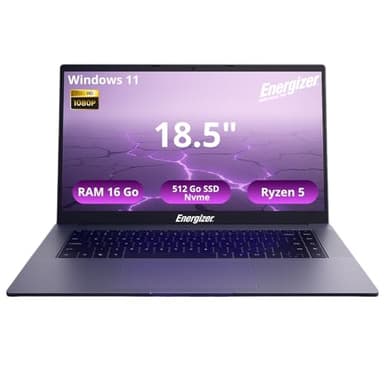 Energizer EnergyBook Pro 18.5 – PC Portable 18,5’’ FHD IPS – AMD Ryzen 5 3.7 GHz – 16Go RAM, 512Go SSD NVMe – Vega 8 – Windows 11 – Batterie Longue Durée 6000 mAh – Clavier QWERTY – Ultra-Performant