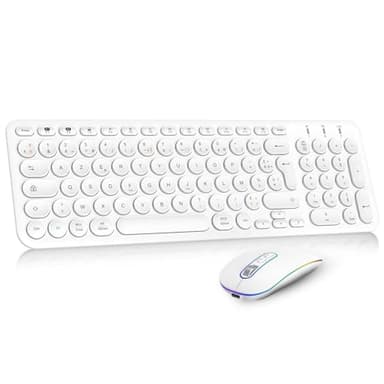 Cimetech Ensemble Clavier Souris sans Fil Rechargeable Multidispositifs (2,4 GHz+BT1+BT2), Combo Clavier Français et Souris avec Pavé Numérique pour Wins/Linux/MacOS (Blanc)