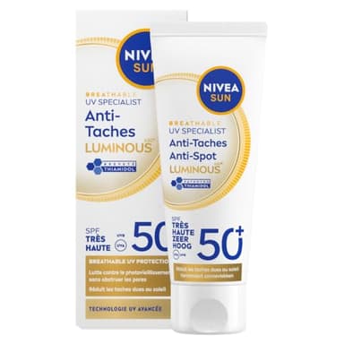 NIVEA SUN Fluide UV visage Luminous 630 FPS 50+ (1 x 40 ml), Protection solaire anti taches à la formule légère et non grasse, Soin visage anti-âge protecteur quotidien