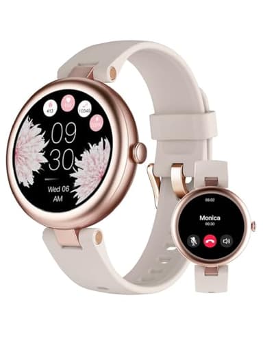 Montre Connectée Femme Ronde Petite Montre Podometre Smartwatch avec Appel Bluetooth Cardiofrequencemetre Oxymetre Chronometre pour Android iOS Montre Sport pour Running Course à Pied Etanche IP68