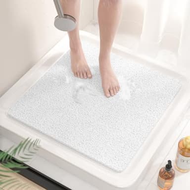 HITSLAM Tapis de Douche Antiderapant, 53x53cm Tapis de Baignoire Antidérapant sans Ventouse, Doux PVC Luffa Tapis de Bain pour Salle de Bain, Séchage Rapide, Drainage Efficace, Blanc