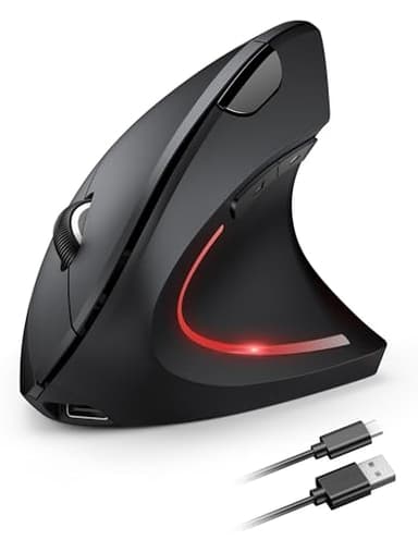 TECKNET Souris Ergonomique sans Fil Rechargeable avec Suivi Optique 4800 DPI Réglable, Souris Silencieuse 2.4G, 6 Boutons, LED pour Ordinateurs, Portables, Mac, PC, Windows, Noir