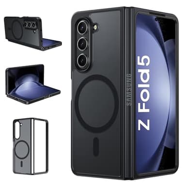 YINLAI Coque pour Samsung Z Fold 5, Compatible avec MagSafe, Magnétique Etui Translucide Mat Arrière Housse Fine Protection Caméra Antichoc Anti-Rayures Case pour Samsung Galaxy Z Fold5 5G 7.6", Noir
