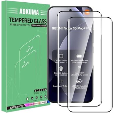 AOKUMA Verre Trempé pour Xiaomi Redmi Note 15 Pro+/Redmi Note 15 Pro Plus 5G/Xiaomi Poco M8 Pro 5G 3D,[Lot de 2] Protection écran Redmi Note 15 Pro Plus 5G 3D[0.26mm][Haute définition](Bord noir)