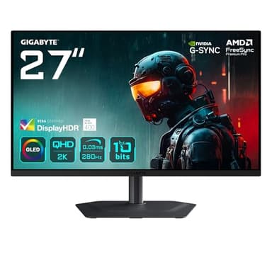 GIGABYTE MO27Q2A Moniteur de Jeu OLED 2K QHD 27" – 2560 x 1440, 280Hz, 0,03ms, 250 CD/m², FreeSync Premium Pro, DisplayHDR True Black 400, HDMI 2.1, DisplayPort 1.4