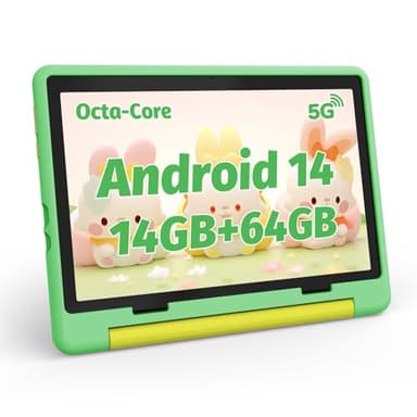 MUISOO Tablette pour Enfant 10 ", Android 14, processeur Octa Core, écran HD 1280 x 800, Batterie 5000 mAh, 14 Go + 64 Go + 1 to TF, WiFi 6, BT5.0,5 MP + 8 MP, Double Appareil Photo Android, Vert