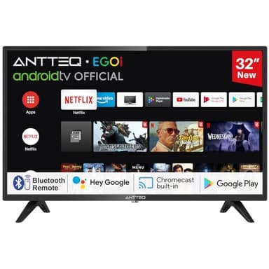 Antteq AG32H3 Smart TV 32 Pouces(80cm), Andriod TV LED HD,Dolby Audio,Google Assistance,Bluetooth Triple Tuner(DVB-C/S2/-T2),Google Play Store(DAZN/Disney+/Netflix/Prime Video/Youtube),WiFi