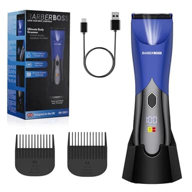 BarberBoss tondeuse corps homme, tondeuse intime homme, Rasoir corporel rechargeable pour l’aine et les poils pubiens, outil toilettage doux avec verrou voyage, tondeuse étanche pour zones sensibles