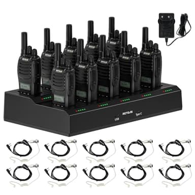 Retevis H777D Talkie Walkie Professionnel, Longue Portée Talkie -Walkie avec Chargeur 10 Voies, Écran LCD, Bouton, Radio Bidirectionnelle avec Écouteurs pour la Sécurité et L'hôtel (Lot de 10)