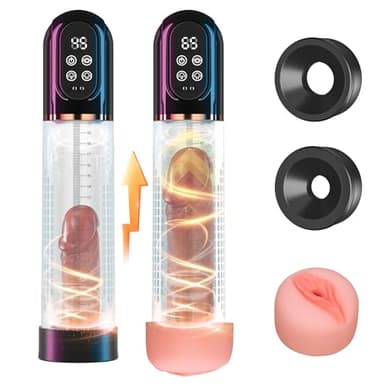 HIVEFUN Pompe à Pénis Sex Toys Homme Masturbeuse, Jouet Adulte pompe à vide électrique pour pénis avec chatte de poche 4+3 modes d'aspiration, Sextoy Pompe à Vide Extender avec 2 anneaux en silicone