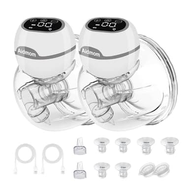 Aidmom Lot de 2 tire-lait mains libres – S12 Pro – Tire-lait électrique portable sans fil pour l'allaitement, bride à double étanchéité avec écran intelligent, faible bruit, 3 modes, 9 niveaux, gris