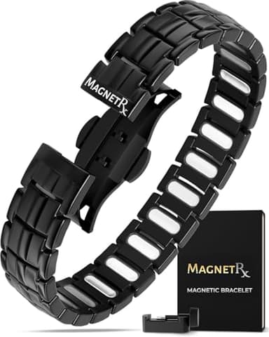 MagnetRX® Bracelet Magnétique Homme – EllipseMAX Puissance 5X avec Aimants 5000 Gauss – Bracelet Homme en Titane Premium, Conçu aux États-Unis, Longueur Ajustable & Brevet en Cours (Noir)