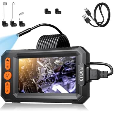 Ruycllo Camera Endoscopique 4.3'' Écran IPS 1080P HD – Caméra d'Inspection Étanche IP67 avec 8 LED et Sonde 8mm, Câble Semi-Rigide 5M pour Canalisation, Voiture, Tuyau, Maison, Atelier