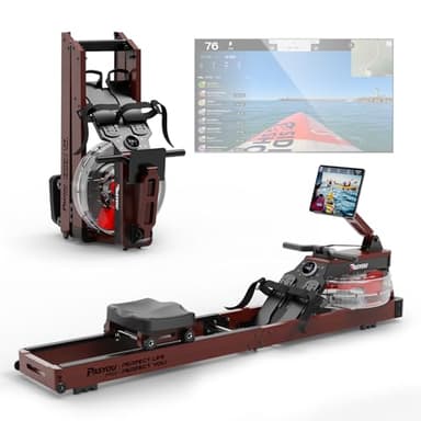 PASYOU Rameur pour la maison en chêne, rameur d'eau pliable avec écran Bluetooth et 30 jours d'abonnement Kinomap gratuit, rameur avec support de tablette réglable, charge maximale 150 kg PW60