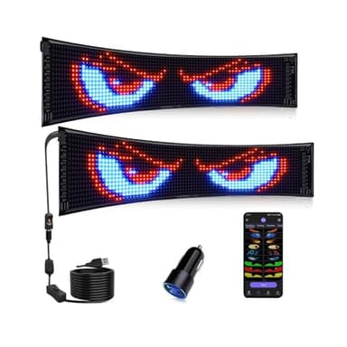 JDVOOTD 2 Pack Écran LED Flexible 37x9,2cm avec Horloge Numérique, Yeux LED Programmables et Synchronisation Auto pour Camion/Voiture - Personnalisable