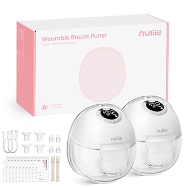 Nuliie Tire Lait Electrique Main Libre, Tire Lait Main Libre avec 4 Modes, 9 Niveaux, Fonction Mémoire, Extracteur de Lait Rechargeable avec Affichage LED, Poids léger - 24mm (2 Paquets, Blanc)