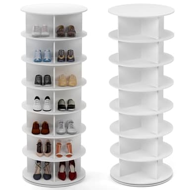 PTUWODS Armoire à chaussures rotative à 360 degrés, carrousel rond, sac à main vertical, organisation de l'armoire à chaussures (blanc, 7 niveaux)