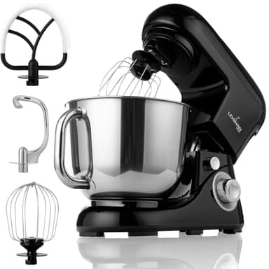 LEHMANN LHOPM-1305C Robot Pâtissier Multifonction 2200 W, Robot Culinaire à Mouvement Planétaire avec Fouet, Batteur, Crochet, Bol d'Acier Inoxydable 5 Litres, 6 Vitesses et Fonction Pulse, Noir