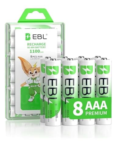 EBL 8PCS Piles Rechargeables AAA 1100mAh 1,2V Ni-MH, Haute Capacité AAA Piles Rechargeables, Écologique et Haute Cycles de Recharge, avec Boîte de Stockage de Piles