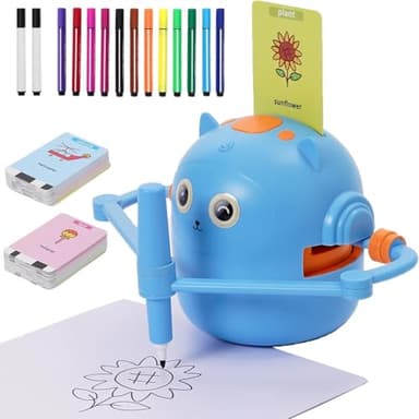 Robot Dessinateur Enfant, Robot de Dessin pour Enfants avec Guide Vocal, 14 Stylos et 100 Cartes, Robots Qui Dessine Tout Seul, Aide Les Enfants à Apprendre à Dessiner, Jouet éducatif Interactif(Bleu)