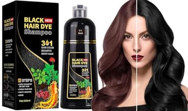 500 ml Shampoing Colorant Noir, Shampooing Colorant Naturel Cheveux Blancs, Black Hair Dye Shampoo 3 in 1, Shampooing Teinture Instantanée pour Cheveux, Shampoing Couleur,Teinture Cheveux Femme Homme