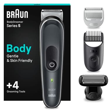Braun Tondeuse Pour Le Corps Series 5, Pour Homme, Torse, Aisselles, Aine, Styling Et Plus, Avec 2 Sabots Pour Zones sensibles, Tête de rasage de près, Étanche, 100 Min D'autonomie, 5370