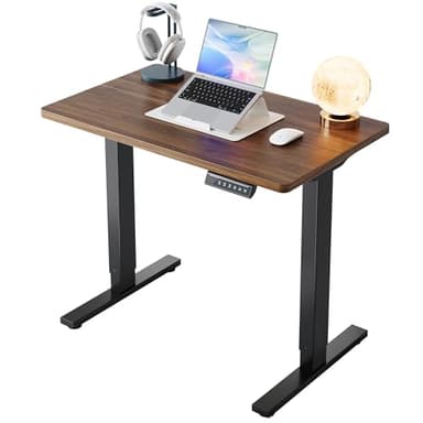 HUANUO 80 x 48cm Bureau Assis Debout Électrique, Réglable en Hauteur, 4 Positions Mémorisées, pour Travail à Domicile et Ordinateur, Noyer Noir