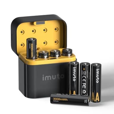 imuto Rechargeables Piles AA 1,5V Lithium（Lot de 8 Piles and Chargeur de Batterie），3000mWh,1600 Cycles, adaptées aux appareils Photo numériques,pour Le Sport et à l'extérieur