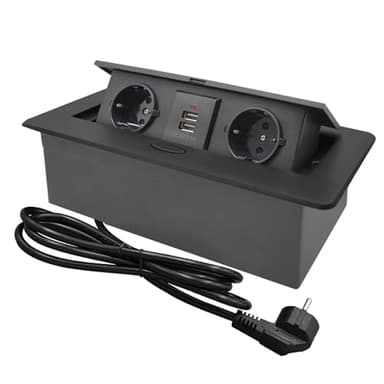 CHENGPI Bloc Multiprise Escamotable pour Encastrer, Plan de Travail,Bureau de Prise Pop-up caché avec 2 Prises et 2 Ports USB Connection Box