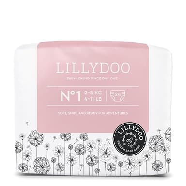 LILLYDOO - Couches Bébé Hypoallergéniques, Taille 1 (2+ kg), 24 pièces, Ultra Douces et Absorbantes, sans Parfum et Lotion pour les peaux sensibles, Testées dermatologiquement