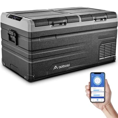 AAOBOSI 90 L Glaciere a Compression, Glaciere Electrique Double Zone, 12 V/24 V et 100-240 V Frigo Camping, -20 ℃ à 20 ℃, pour Voiture, Camion, Bateau, Camping-Car