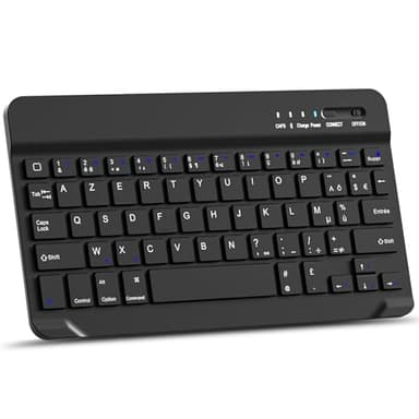 MMK Clavier Bluetooth, Layout AZERTY, Touches Silencieuses, Mini Clavier sans Fil pour iPad 10e Génération/iPad Pro/Air/Mini/10.2"/9.7", iPhone, Android, Windows (Noir)